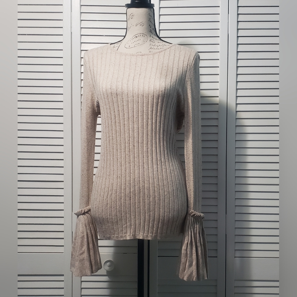 Design History Silk‎ Cashmere Sweater Women's Large Biscotti Heather Bell Sleeve